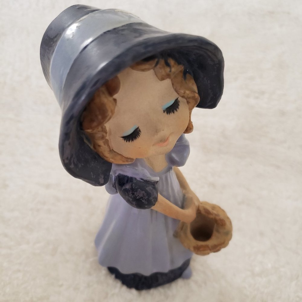 Japanese Figurine of Girl in Bonnet with Basket